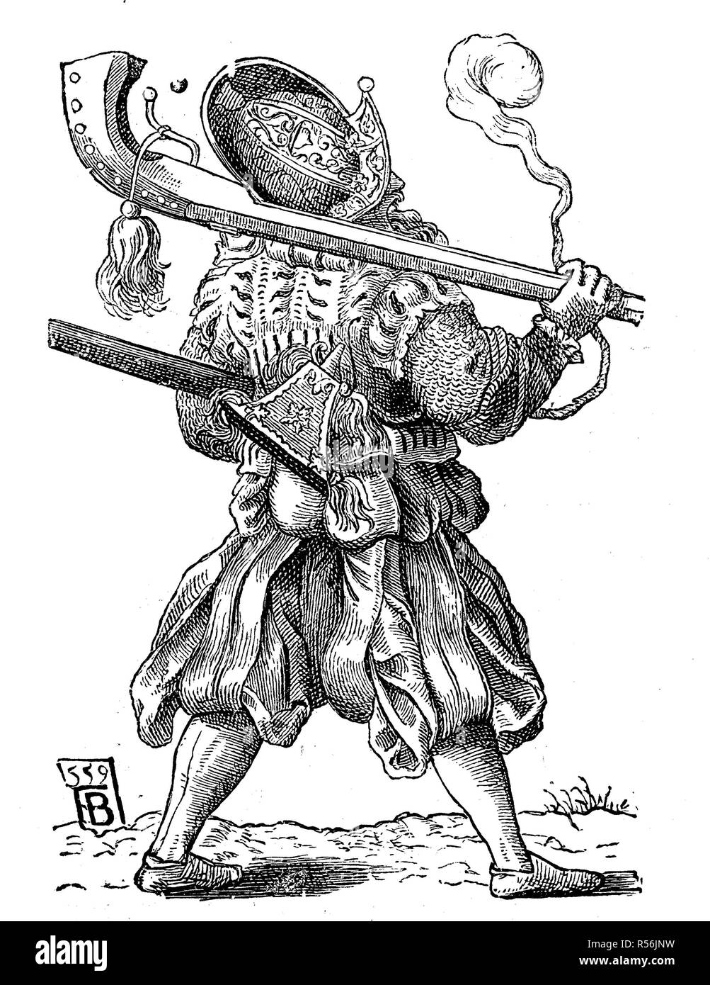 L'uniforme di un porto che porter a partire dal momento della Battaglia di Sievershausen, incisione su rame dal 1559, Germania Foto Stock