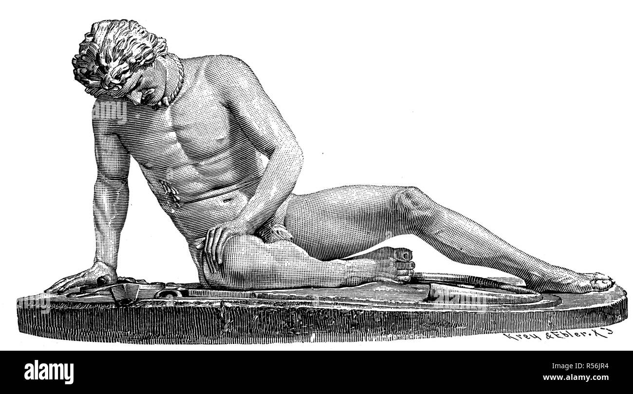Un Galata morente, statua in marmo a partire dal III secolo A.C. nel Museo Capitolino a Roma, 1880, xilografia, Italia Foto Stock