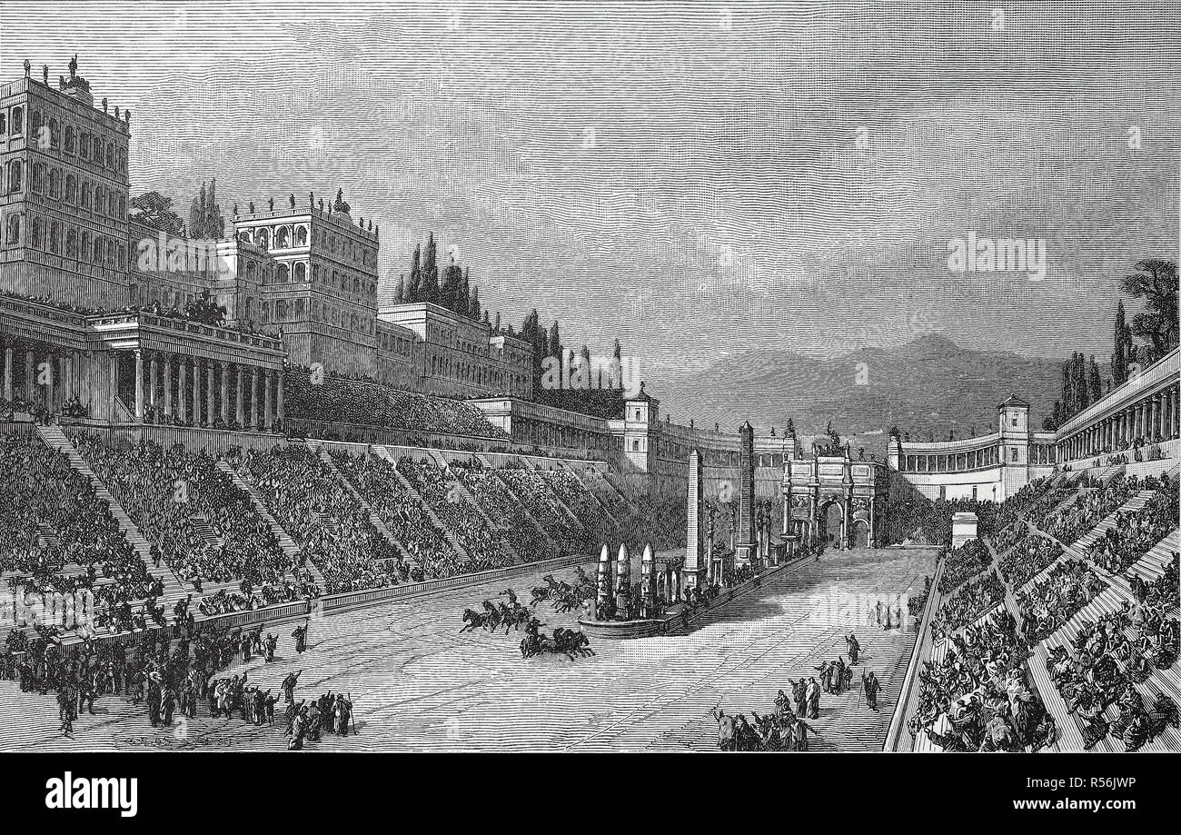 Circus Maximus, Italiano Circo Massimo, antica Roma, ricostruzione di G. Rehlender, 1880, xilografia, Italia Foto Stock