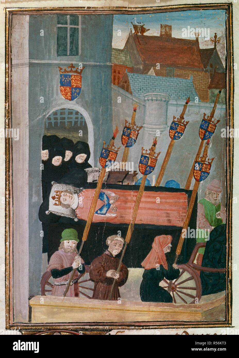Funerale di Richard II. Jean Froissart, Chroniques (il "Harley Froissart'). c 1470-1472. Fonte: Harley 4380 f.197v. Lingua: Francese. Foto Stock