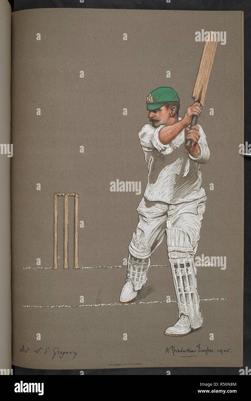 Il sig. E. S. Gregorio, Australia. Sydney Edward Gregory (1870-1929), talvolta noto come Edward Sydney Gregorio, era un cricketer che ha suonato per il Nuovo Galles del Sud e in Australia. L'Empire's Il Cricketers. Da disegni originali di A. Chevallier Tayler. Con biografie di G. W. Beldam. Stagione 1905 [48 piastre con il testo descrittivo.]. [Londra] : la raffinata arte della società, Ltd. 148 New Bond Street, W., [1905]. Fonte: C.194.c.87, la piastra 43. Lingua: Inglese. Foto Stock