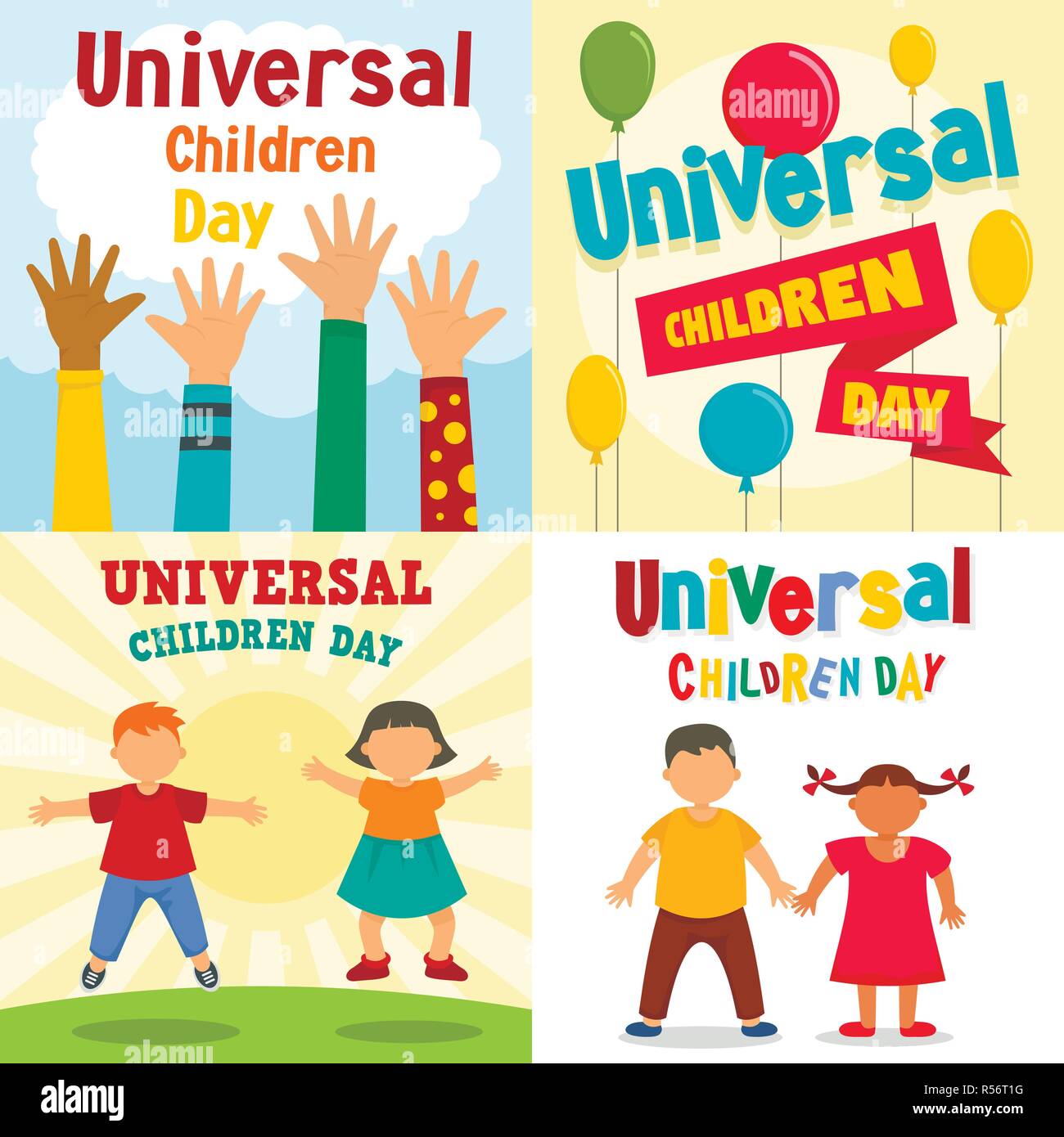 Bambini universale giorno set di banner. Illustrazione piana di universale la giornata dei bambini vettore set di banner per il web design Illustrazione Vettoriale