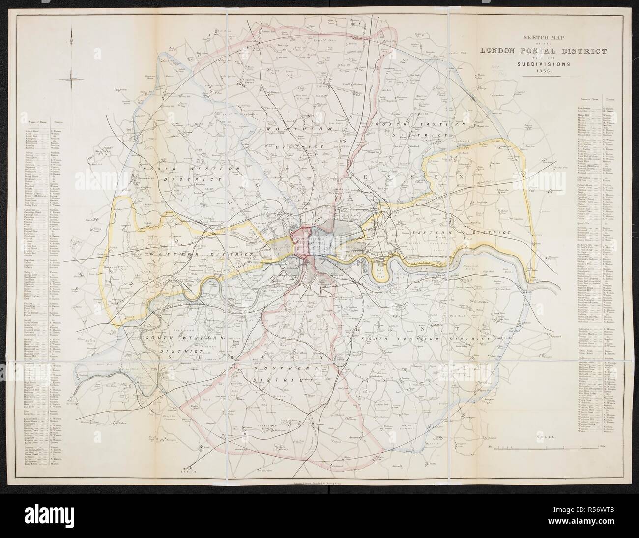 Schizzo può della Londra distretto postale, con le sue suddivisioni. Schizzo può della Londra distretto postale, con le sue suddivisioni. [Da] E. Stanford. Londra, 1856. Fonte: maps.3485.(12). Autore: Stanford, Edward. Foto Stock