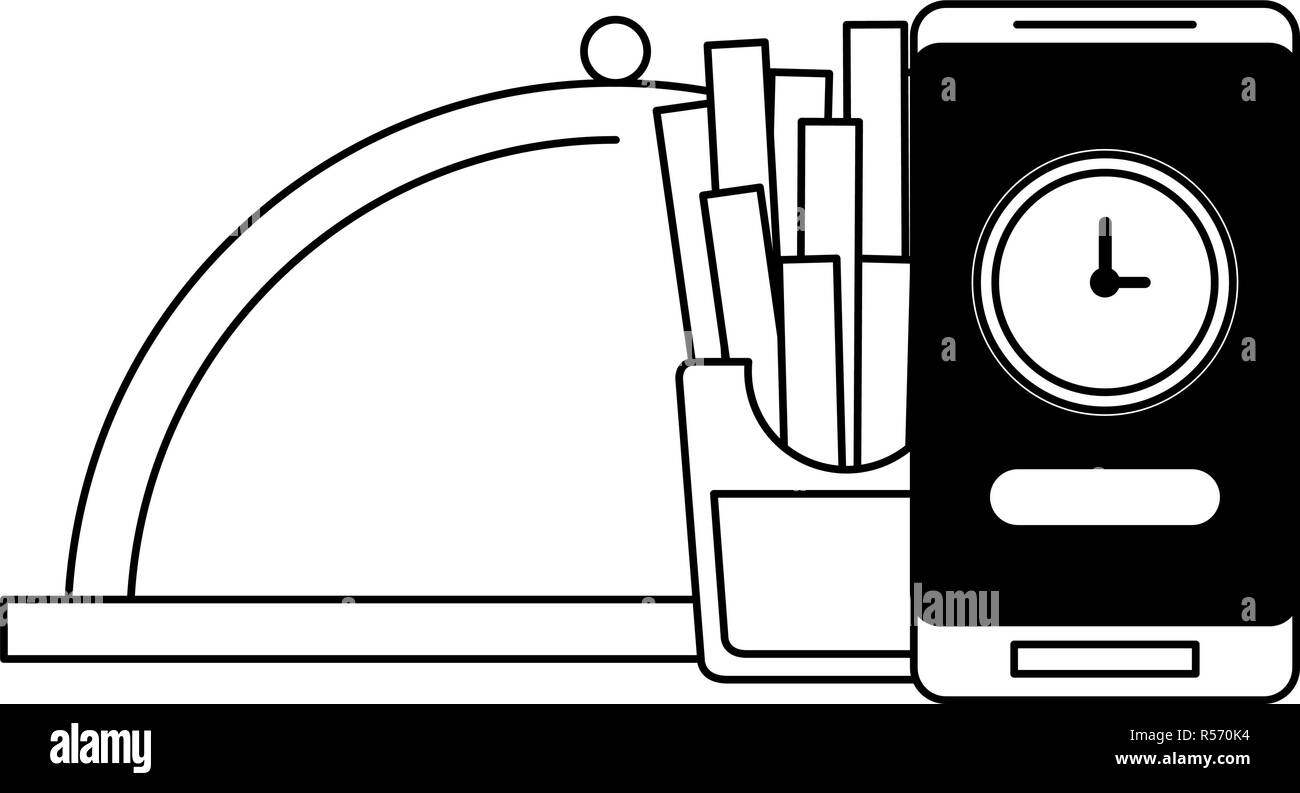 Cibo online di ordinazione e consegna in bianco e nero Illustrazione Vettoriale