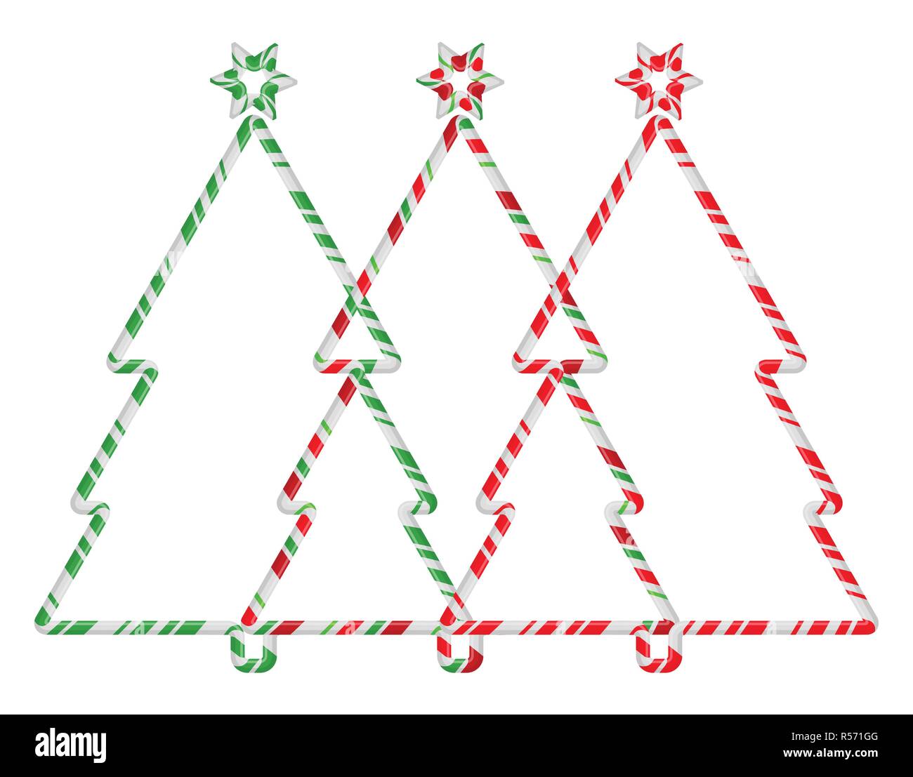 Albero di Natale Candy Cane Bordo del Frame Set. Vector design natale isolato su sfondo bianco Illustrazione Vettoriale