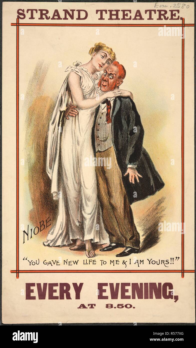 Teatro del filamento. Una collezione di opuscoli da locandine, e la miscella. Londra, 1892. Un poster per un gioco. La foto mostra un alto donna bionda appoggiata su un breve dai capelli rossi l'uomo. Di seguito sono riportate le parole: ti ha dato nuova vita a me e io sono il vostro!!. Immagine presa da una raccolta di opuscoli da locandine e stampati vari in materia di intrattenimento in stile vittoriano e la vita di tutti i giorni. Originariamente pubblicato/prodotto in Londra, 1892. . Fonte: Evan.2580,. Lingua: Inglese. Foto Stock
