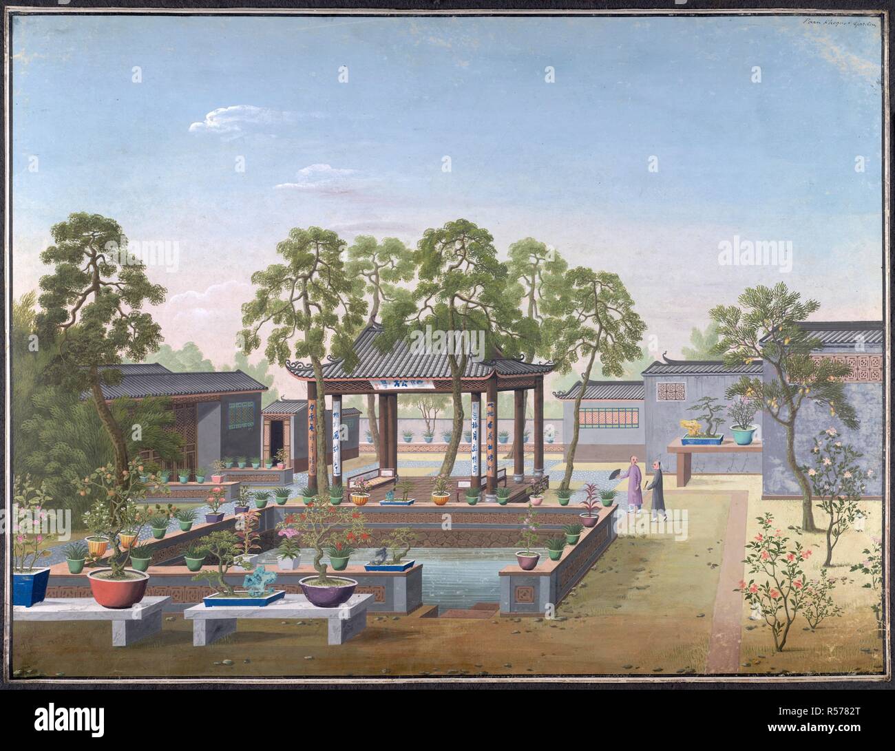 Giardino Cinese. 1800-1805. Una vista di un giardino di un facoltoso commerciante cinese. Acquerello opaco. Originariamente pubblicato/prodotto in 1800-1805. . Fonte: Add.o.2127,. Foto Stock