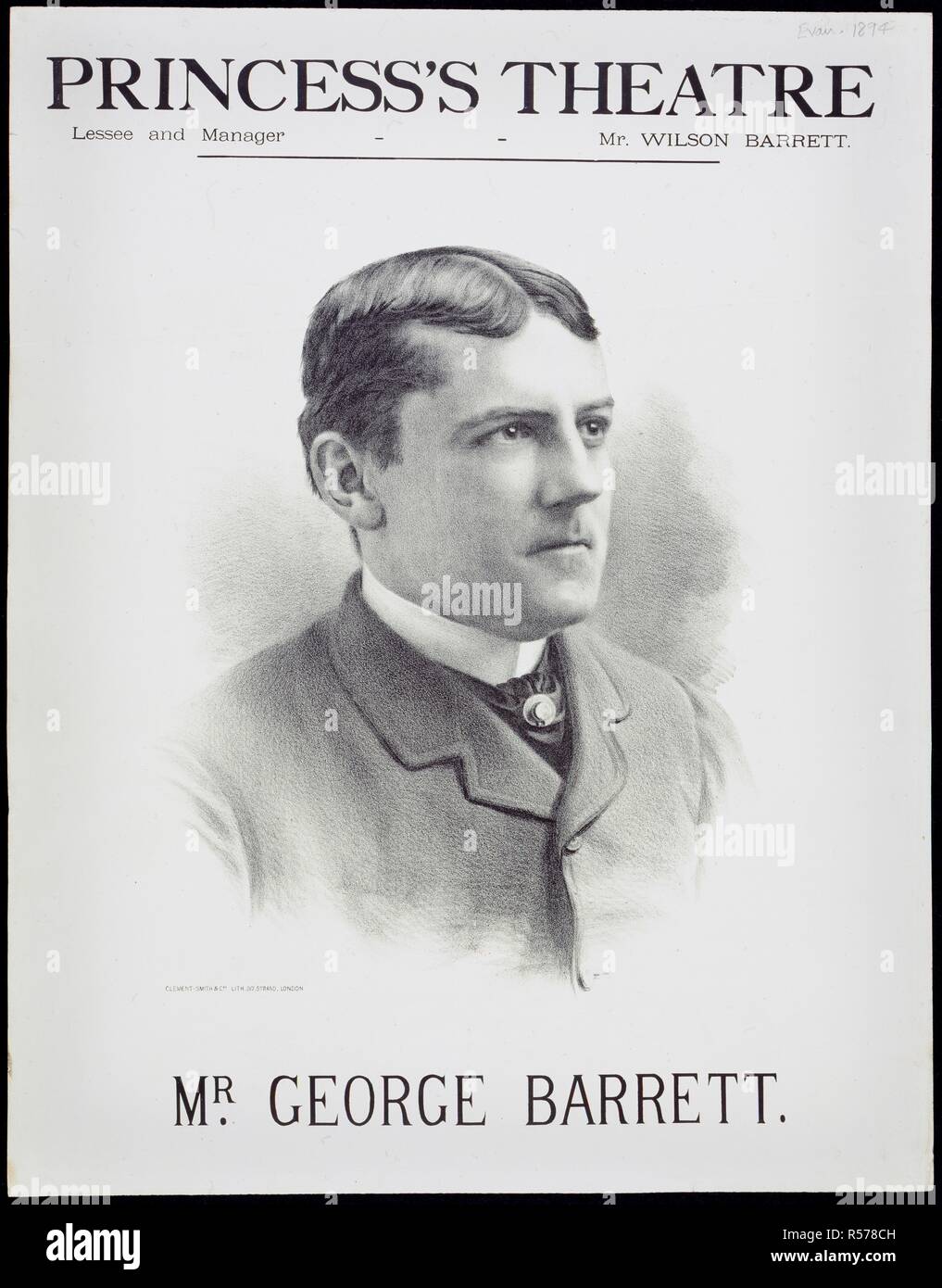 La principessa teatro del locatario e manager - il sig. Wilson Barrett. Il Sig. Giorgio Barrett. Con un grande ritratto centrale di George Barrett. Una collezione di opuscoli da locandine e stampati vari in materia di intrattenimento in stile vittoriano e la vita di tutti i giorni. [Londra], [1884]. Fonte: Evan.1894. Lingua: Inglese. Autore: Evanion, Henry. Foto Stock