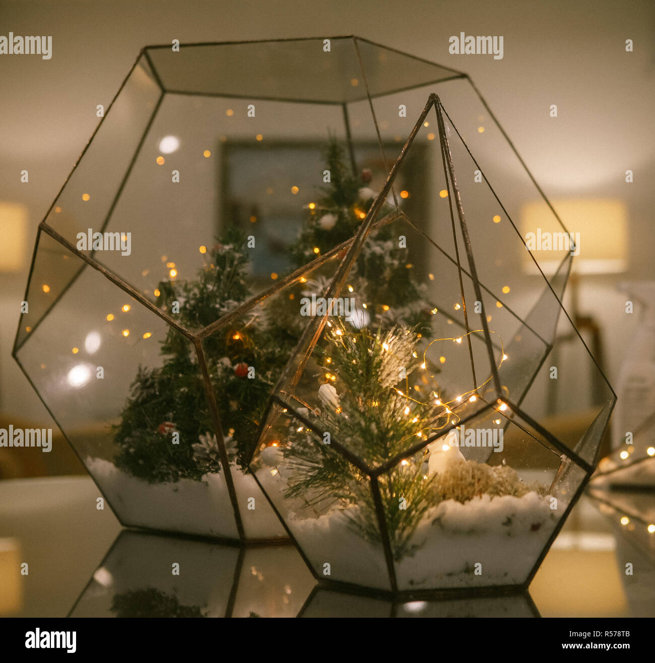 Anno nuovo o decorazione di Natale, vetro florarium, vacanze umore Foto Stock