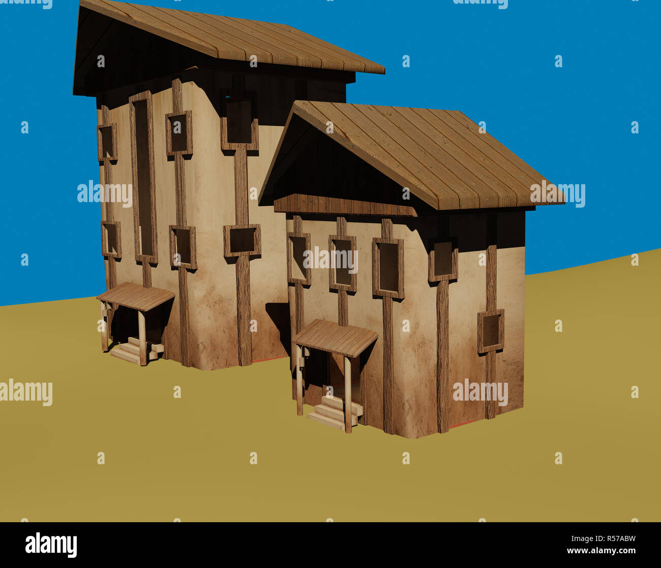 Wild West con capanne di legno nel deserto Foto Stock