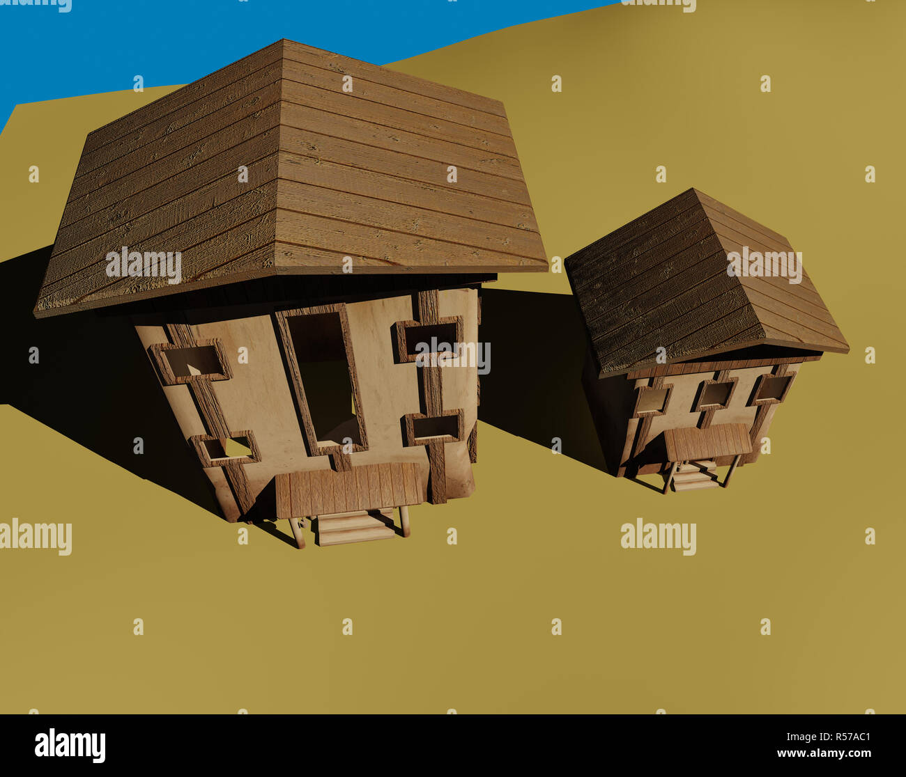 Wild West con capanne di legno nel deserto Foto Stock