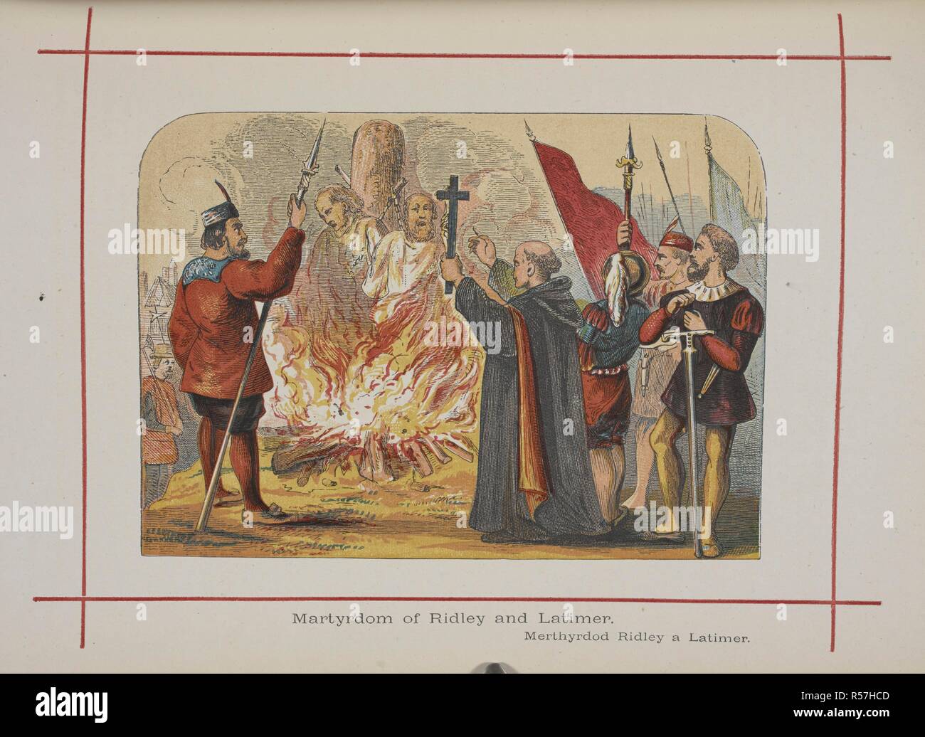 Martydom di Ridley e Latimer. Le bruciature di due dei martiri di Oxford, Hugh Latimer, Vescovo di Worcester, e Nicholas Ridley, Vescovo di Londra, il 16 ottobre 1555. . Una storia di Inghilterra per i giovani. London ; New York : Londra Printing & Publishing Co., [1872 73]. Fonte: 9504.ff.7 vol.I pagina 518. Autore: Tyrrell, Henry. Foto Stock