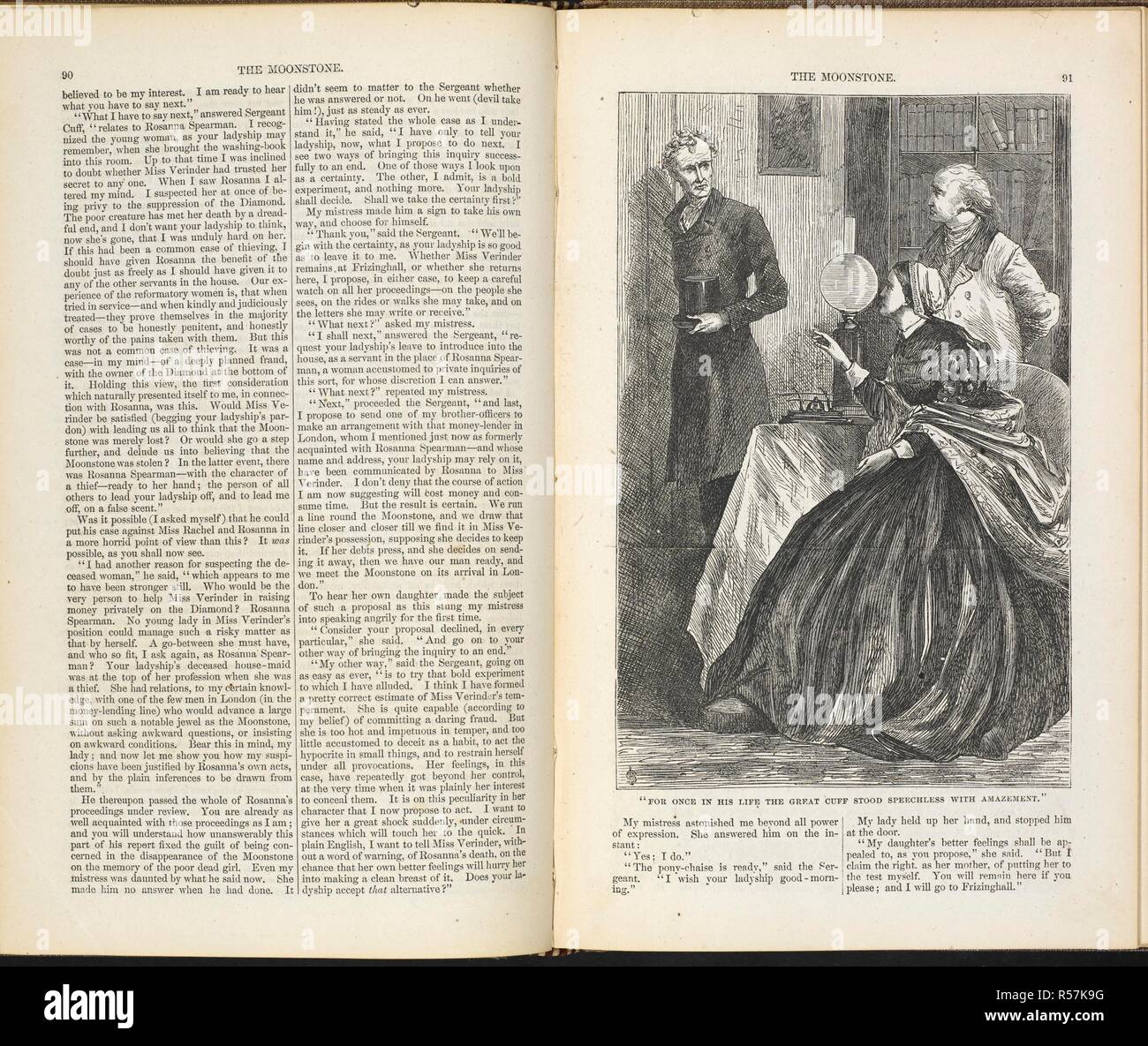 " Per una volta nella sua vita il grande il bracciale si fermò senza fiato con stupore'. La pietra di luna ... Con numerose illustrazioni. New York : Harper & Bros, 1868. Fonte: 1600/514 90-91 pagine. Autore: Collins Wilkie (William). Foto Stock
