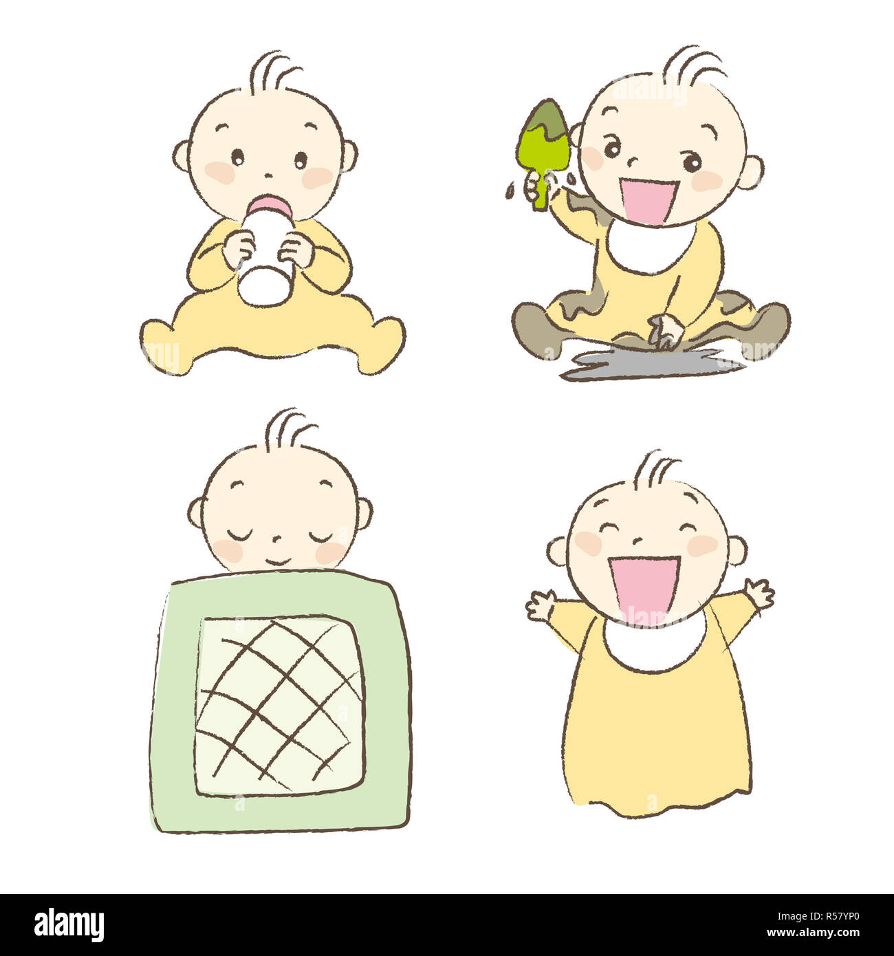 Set di neonati pose diverse e di espressione Foto Stock