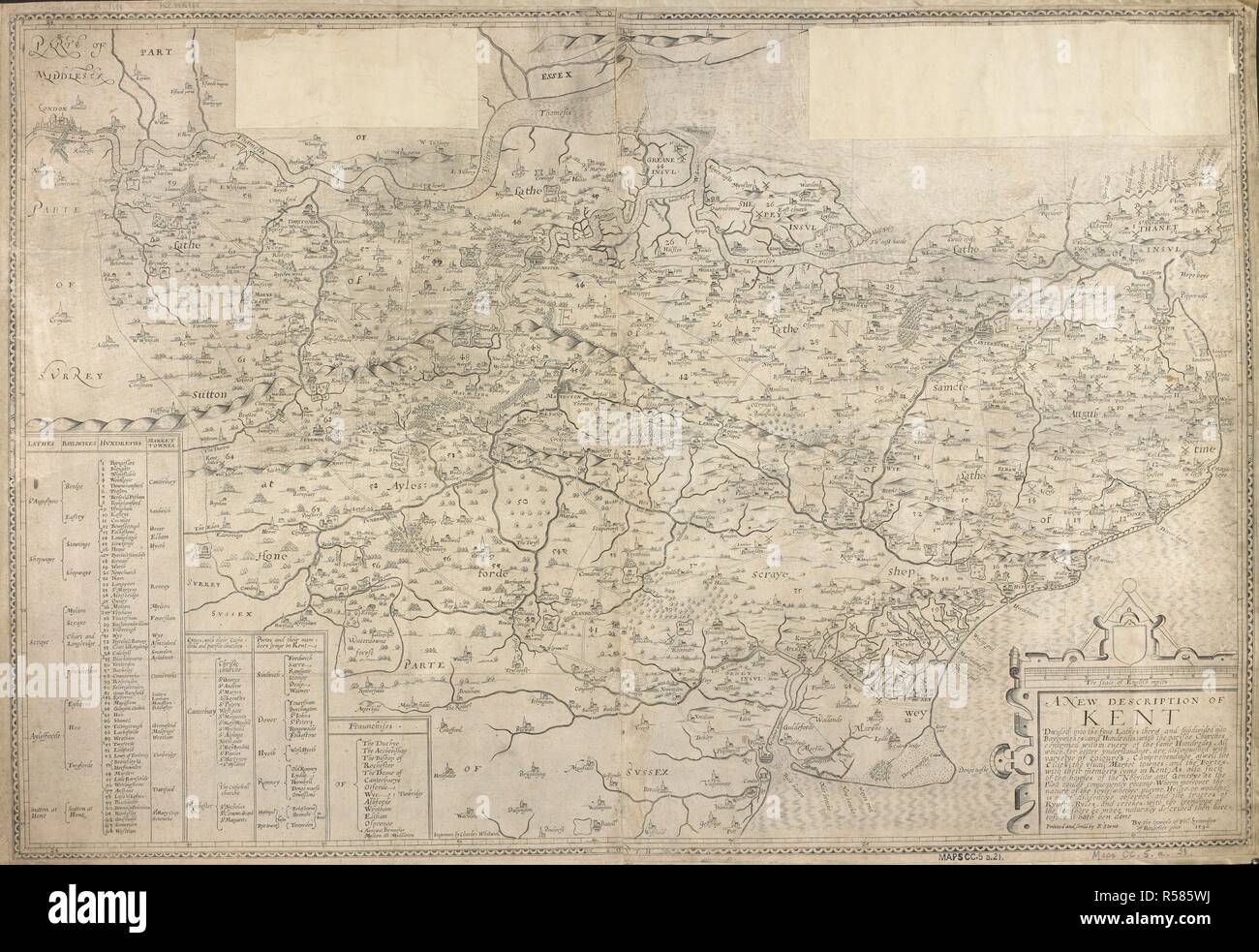 Una Mappa Di Kent Una Nuova Descrizione Del Kent Divisi In Torni Fyue Essi E Suddivisa
