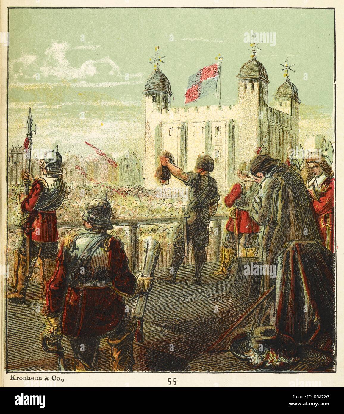 "L'esecuzione del Signore Stafford'. Signore Stafford divenne implicata nel Titus Oates trama, dove fabbricata la prova è stato utilizzato per dimostrare un presunto complotto cattolico contro Charles II. Egli è stato attainted nel 1678, con i suoi titoli incamerata. Nel 1680 fu impeached dalla House of Commons e giustiziati. Immagini della storia Inglese. Fin dai primi tempi il presente periodo. Con novanta tre immagini stampate a colori da Kronheim. Londra : George Routledge & Sons, [1868]. Fonte: 9505.ff.6 foto 55. Lingua: Inglese. Foto Stock