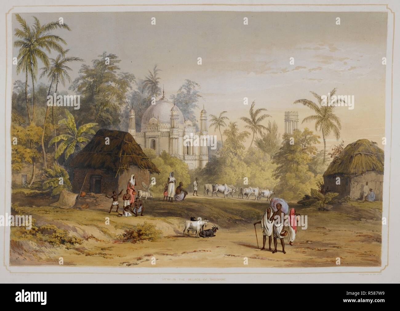 In vista del villaggio di Sheebpore. Una vista della vita del villaggio. Da  viste di Calcutta e i suoi dintorni. Viste di Calcutta e i suoi dintorni.  Londra, 1848. Fonte: X 666,