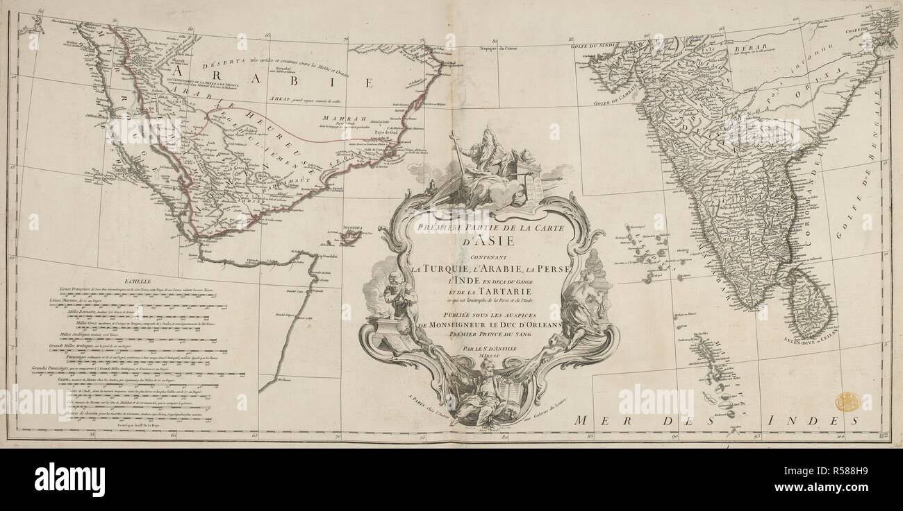 La prima parte della Mappa di Asia, contenente la Turchia, in Arabia, in Persia, India e Tartary. PreÌMieÌ€ri partie de la Carte d'Asie, contenant la Turquie, l'Arabie, l'perse l'inde en deca du Gange et de la Tartarie, ce qui est limitrope de la Perse et l'inde. aÌ€ Paris : Chez l'auteur, 1751-1753. Fonte: Mappe K.Top.114.17.a-f. Lingua: Francese. Autore: D'ANVILLE. Foto Stock La prima parte della Mappa di Asia, contenente la Turchia, in Arabia, in Persia, India e Tartary. PreÌMieÌ€ri partie de la Carte d'Asie, contenant la Turquie, l'Arabie, l'perse l'inde en deca du Gange et de la Tartarie, ce qui est limitrope de la Perse et l'inde. aÌ€ Paris : Chez l'auteur, 1751-1753. Fonte: Mappe K.Top.114.17.a-f. Lingua: Francese. Autore: D'ANVILLE. Foto Stock