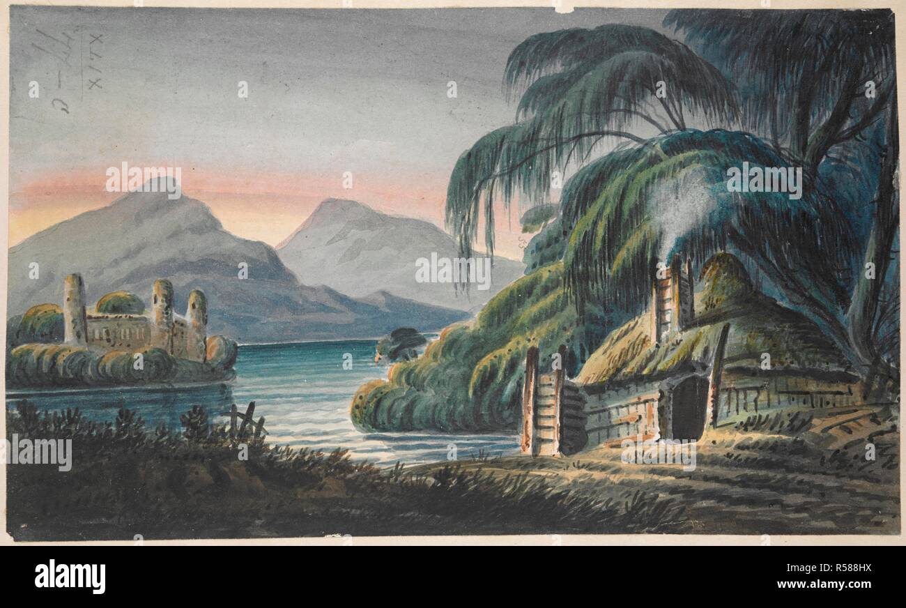 Una vista di Craig Millar Castello. Una vista colorate di Craig Millar Castello. ca. 1750-1800. Fonte: Mappe K.Top.49.77.c. Foto Stock