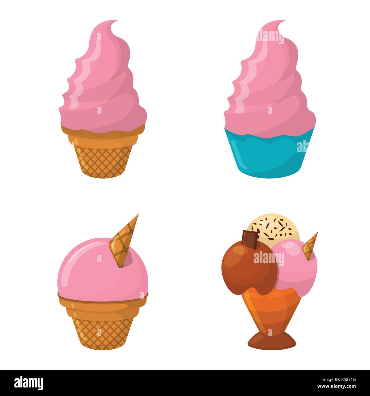 Set di Gelato Icona Cartoon. Estate gelato Logo ed etichetta per Gelateria. Illustrazione Vettoriale. Illustrazione Vettoriale