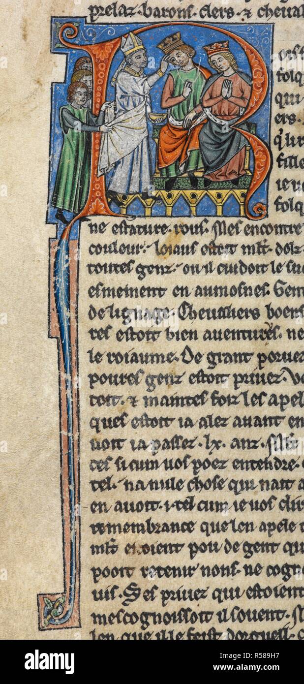 Fulk e Melisende, a Fulk della incoronazione come Re di Gerusalemme. . La storia delle crociate. Francia, tra 1250 e 1259. Fonte: Yates Thompson 12, f.82v dettaglio. Lingua: Francese. Author: William del pneumatico. Foto Stock