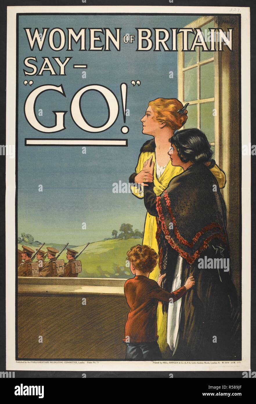 "Le donne di Gran Bretagna dire - "VAI!". Un britannico poster patriottica spinge gli uomini a fare del volontariato per andare a combattere per il loro paese. [Una collezione di inglese e francese della guerra (I Guerra Mondiale) poster.]. 1914-1919. Fonte: Tab.11748.a. poster 227. Foto Stock