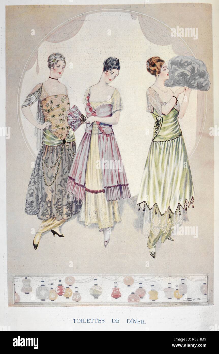 "Toilettes de Diner'. Tre donne che indossano abiti. La regina. Londra, 1878. Fonte: La Regina. 05 dicembre 1914, pagina 9. Foto Stock