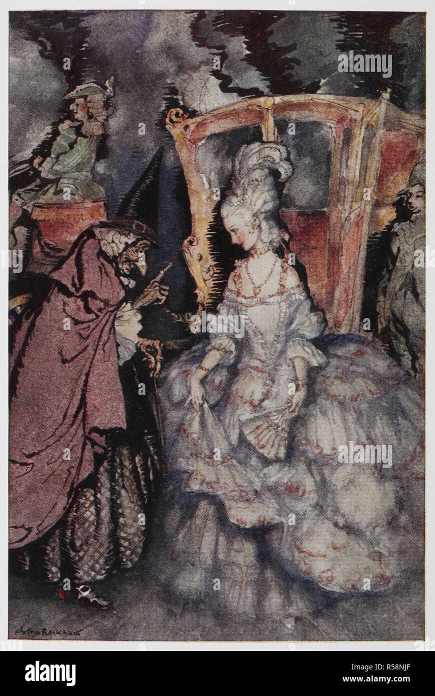Cenerentola e la Fata Madrina la preparazione per la palla. L'Arthur Rackham fata libro, etc. Londra : G. G. Harrap & Co., 1933. "Ora, Cenerentola, si può andare; ma ricordate...'. Fonte: 12403.bb.17 rivolta verso il p. 228. Foto Stock
