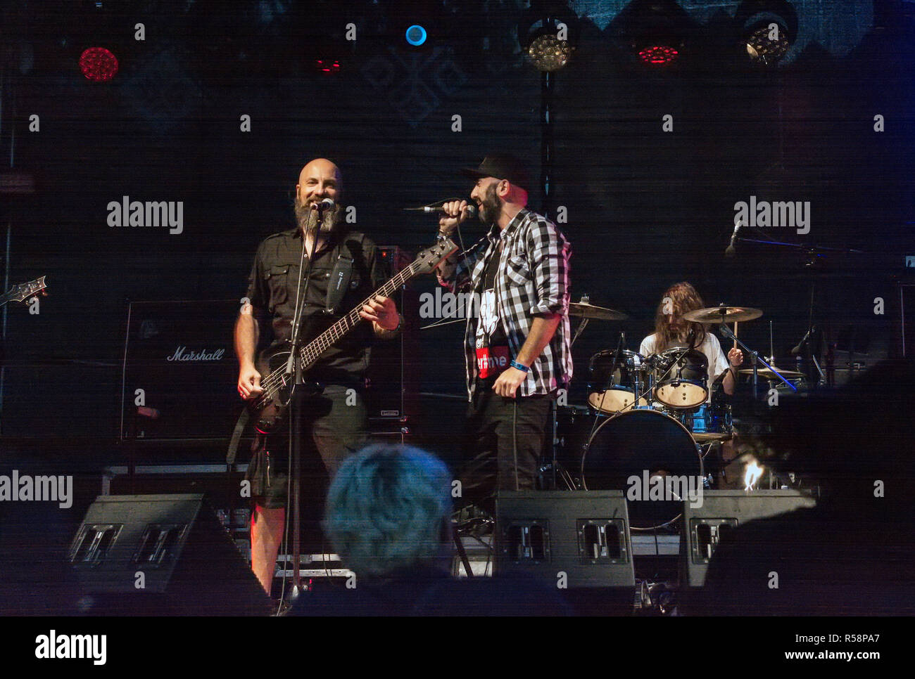 Jekabpils, Lettonia - 4 Agosto 2018: Italiano metal band disordine nuovo eseguendo in Metalshow Open Air Festival in Lettonia. Foto Stock