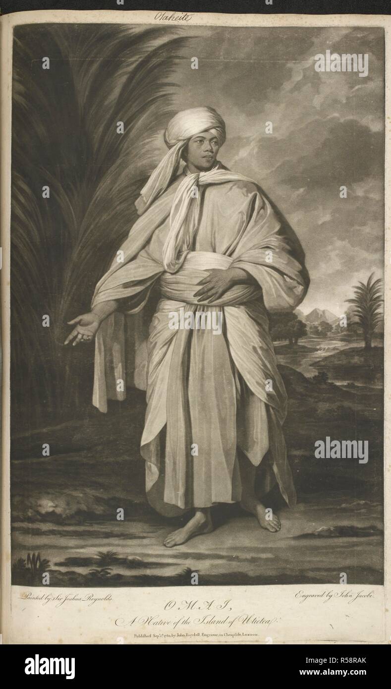 L Omai nativo dell isola di Ulietea. Dipinto da Sir Joshua Reynolds e inciso da John Jacobs. Un ritratto permanente di ami o l OMAI drappeggiati in fluenti vesti in posa classica. Mai c.1751 1780 erro...