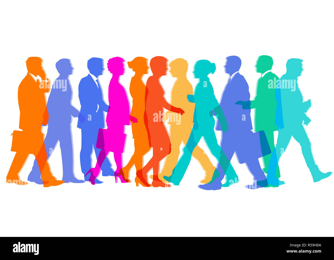 Â gruppo colorato di persone in movimento Foto Stock