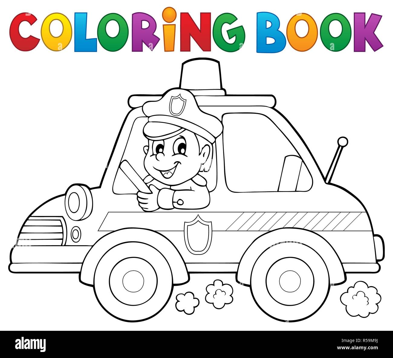 Libro da colorare la polizia tema auto 1 Foto Stock