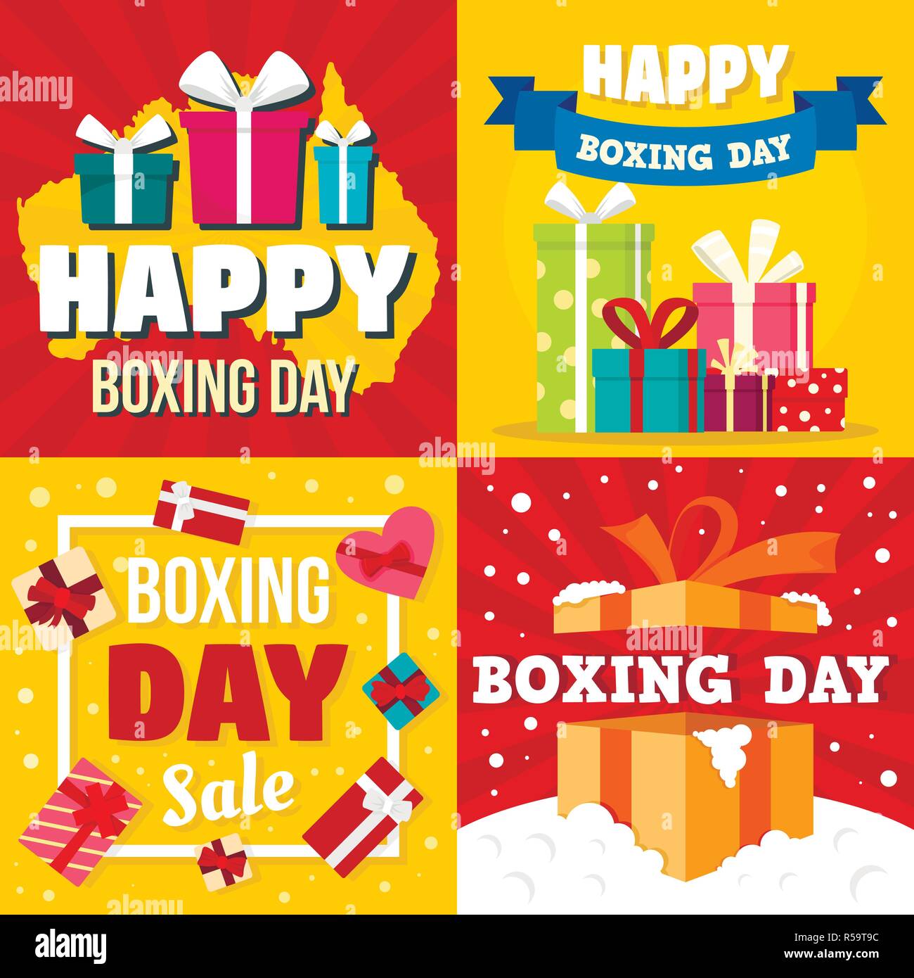 Boxing day banner set. Illustrazione piana di boxing day vettore set di banner per il web design Illustrazione Vettoriale