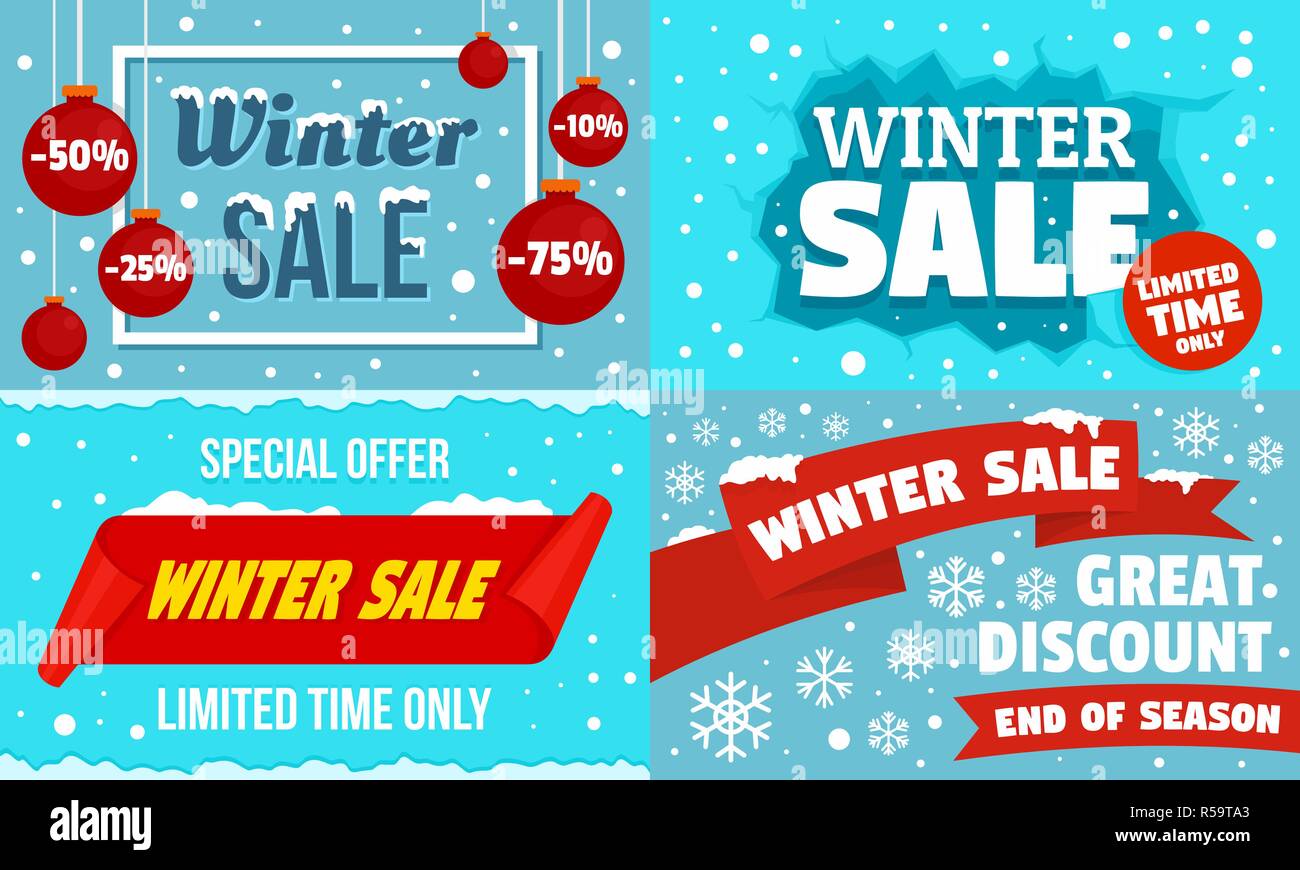 Inverno vendita banner set. Illustrazione piana di inverno vendita vettore set di banner per il web design Illustrazione Vettoriale
