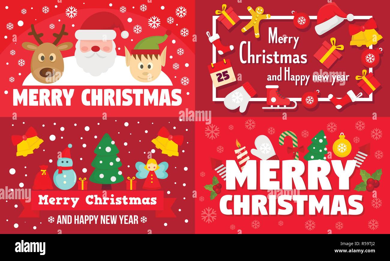 Merry Christmas banner set. Illustrazione piana di buon natale vettore set di banner per il web design Illustrazione Vettoriale
