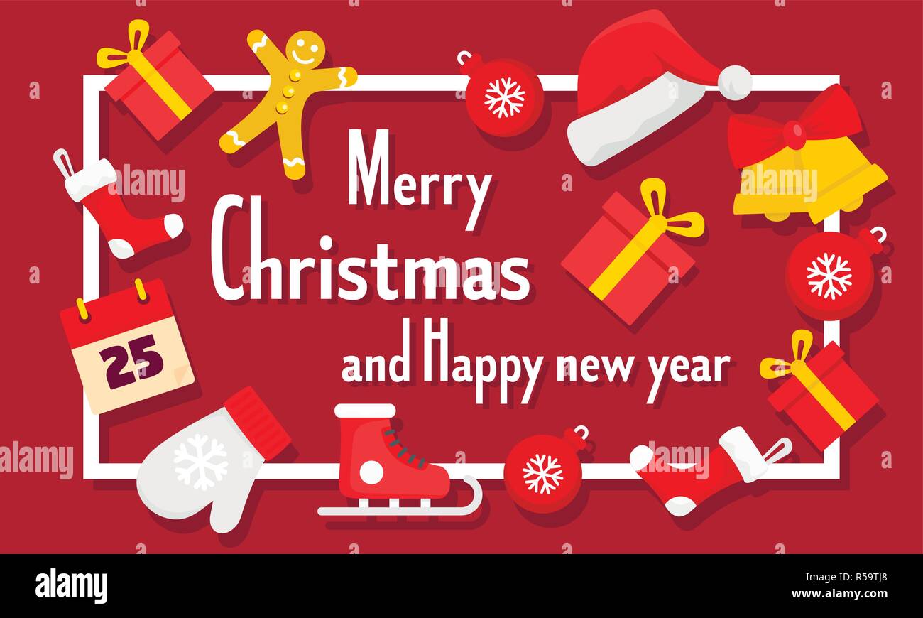 Buon Natale e Felice Anno Nuovo concetto banner. Illustrazione piana di Buon Natale e Felice Anno Nuovo concetto di vettore banner per il web design Illustrazione Vettoriale