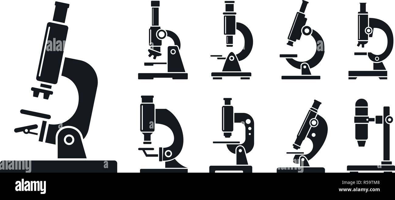 Microscopio di laboratorio icon set. Semplice insieme di microscopio di laboratorio icone vettoriali per il web design su sfondo bianco Illustrazione Vettoriale