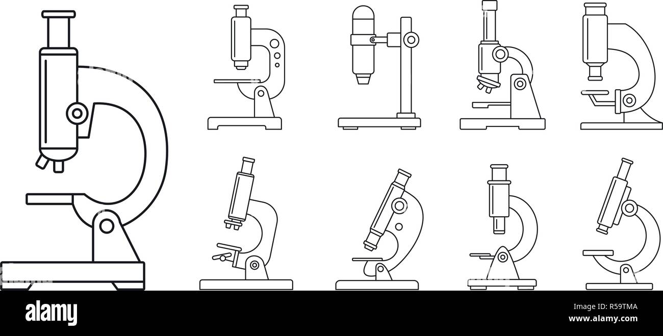 Microscopio di biologia icon set. Set di contorno della biologia microscopio icone vettoriali per il web design isolato su sfondo bianco Illustrazione Vettoriale