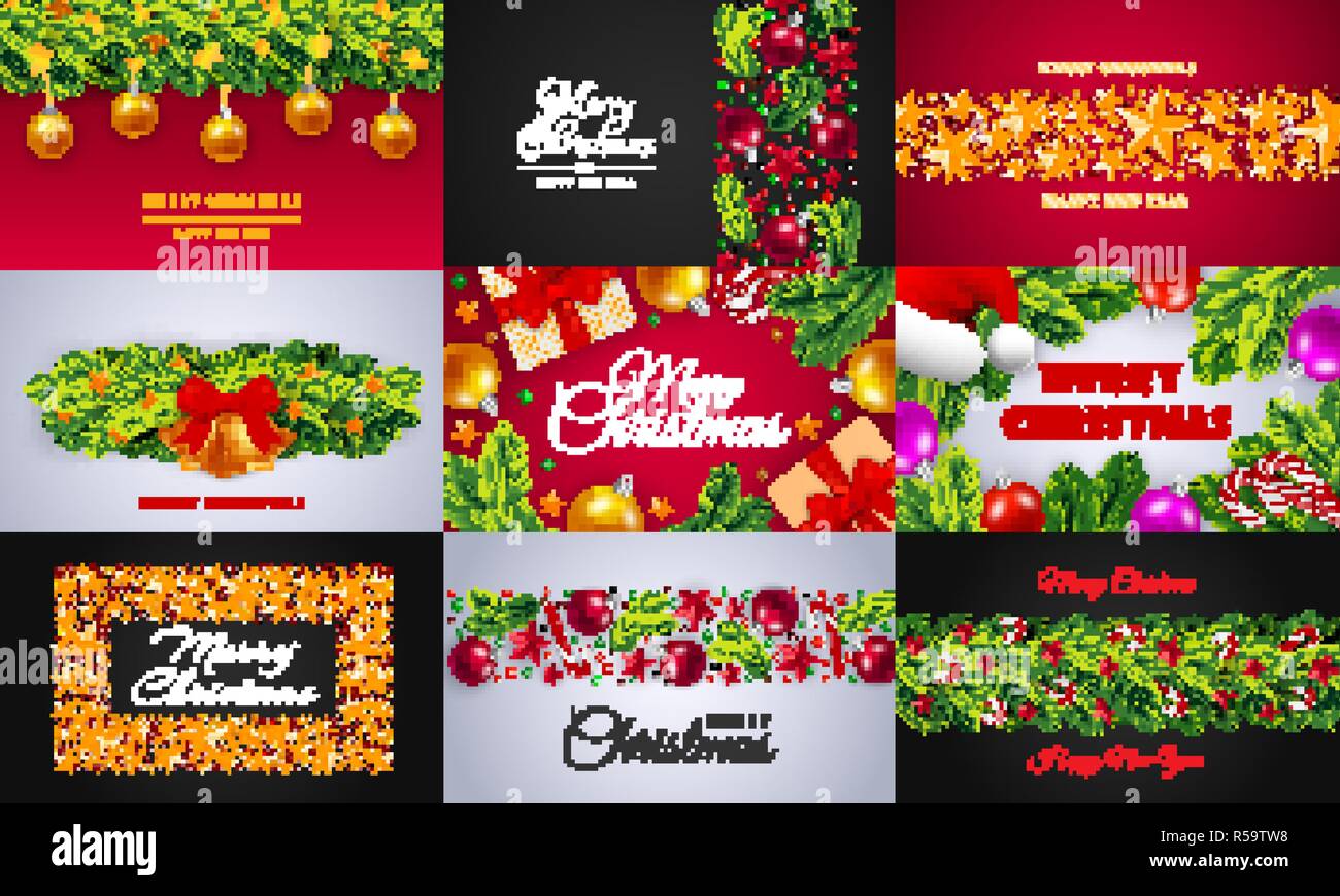 Celebrare Natale allegro set di banner. Illustrazione realistica di celebrare il Natale allegro vettore set di banner per il web design Illustrazione Vettoriale