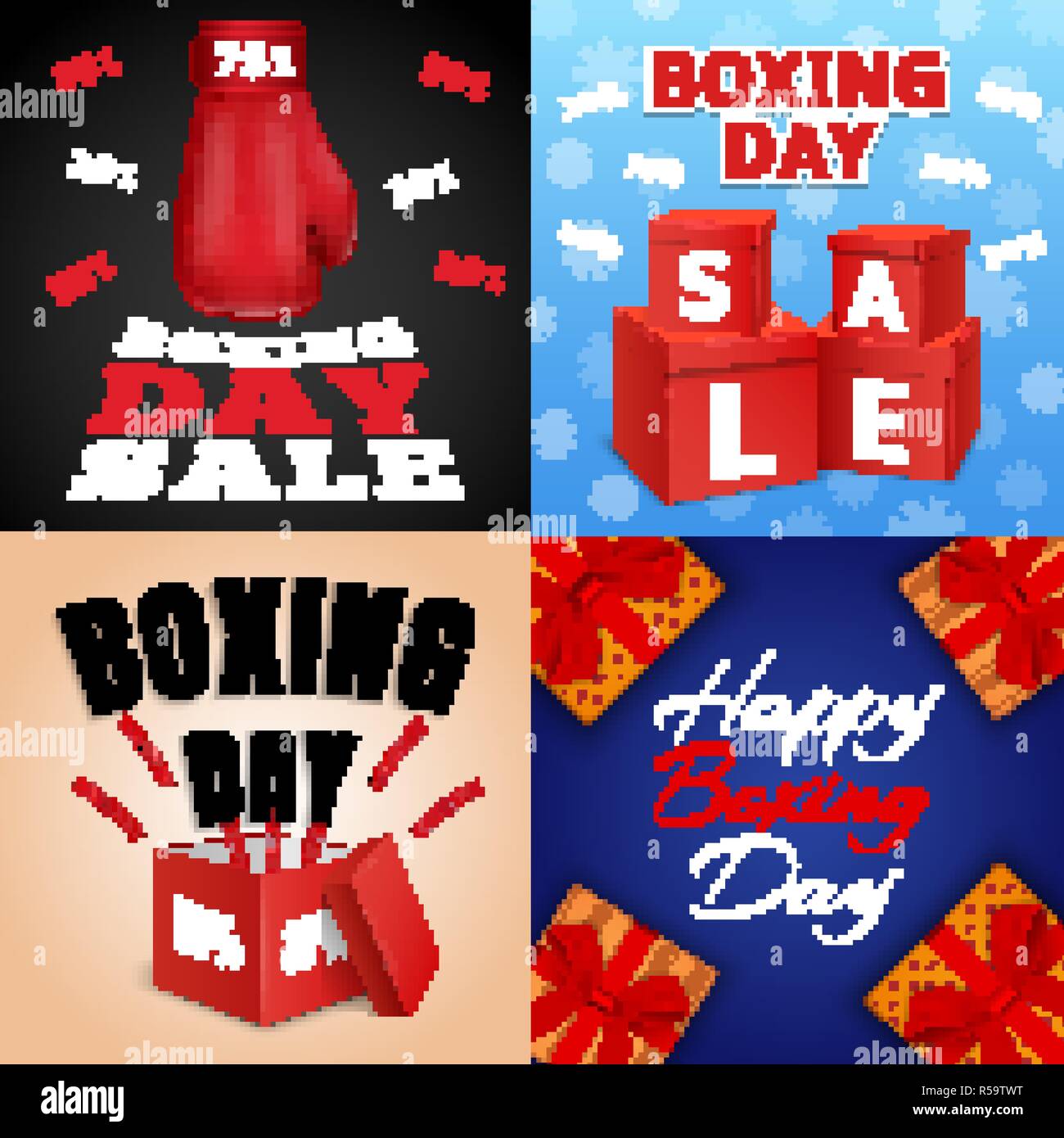 Felice boxing day banner set. Illustrazione realistica di felice boxing day vettore set di banner per il web design Illustrazione Vettoriale