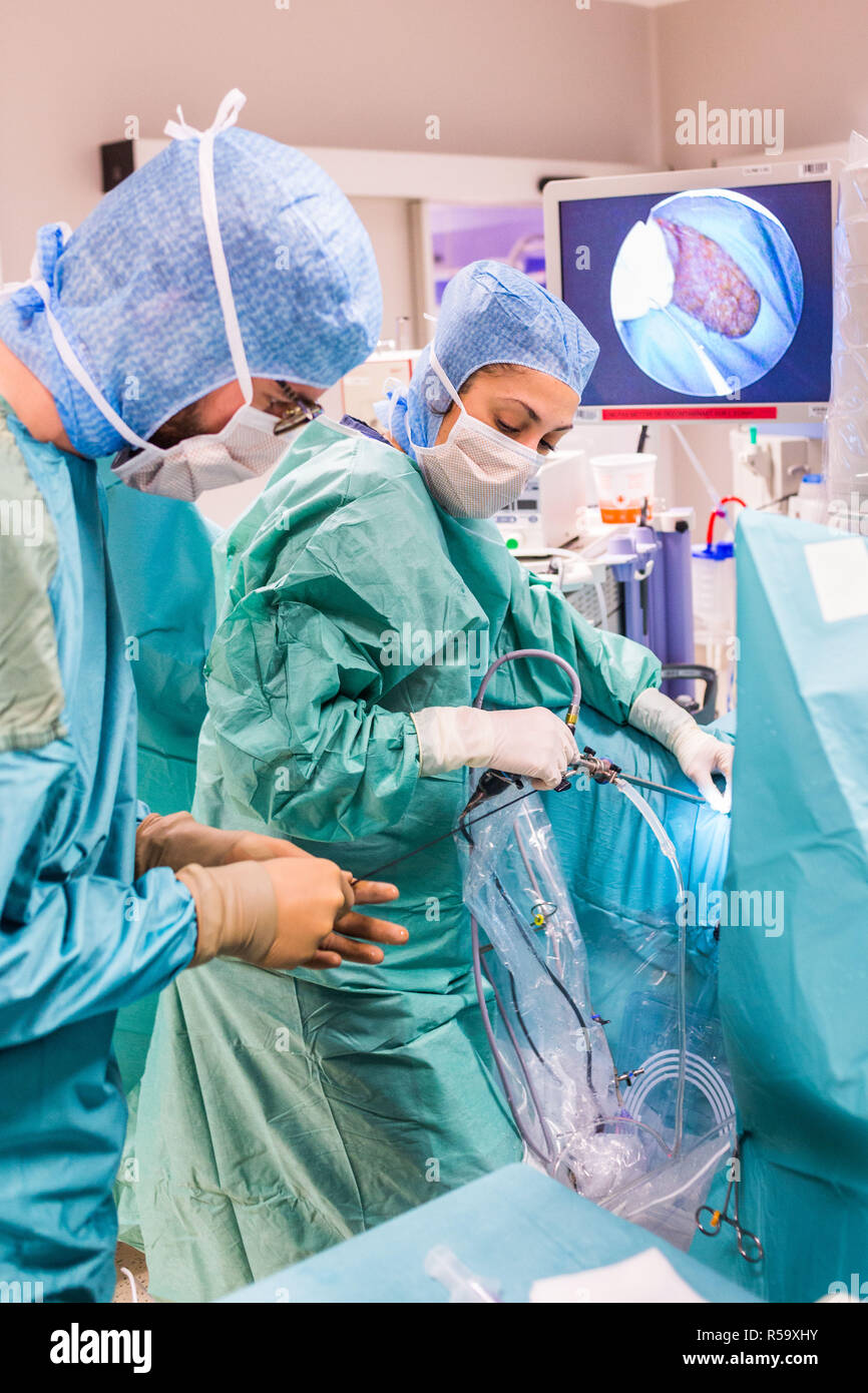 Il trattamento di calcoli renali da rigide ureteroscopia (URS-R), Angouleme  ospedale, Francia Foto stock - Alamy