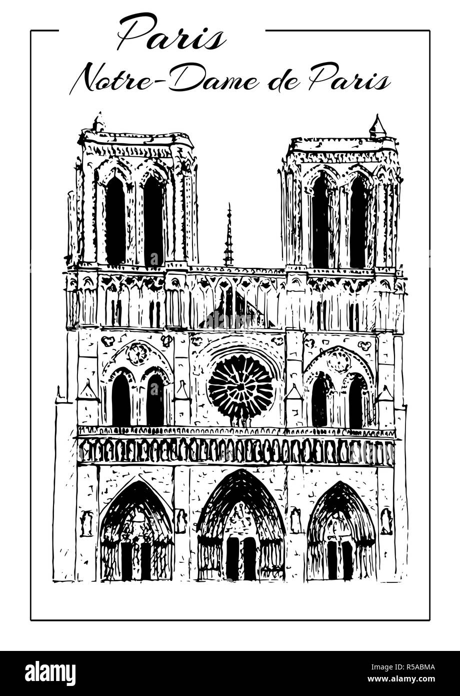 Cattedrale di Notre Dame de Paris, Francia. Schizzo di disegno manuale Foto Stock