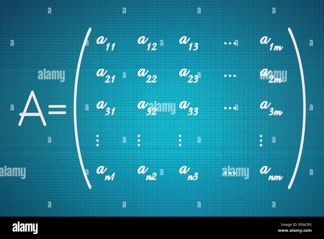 Forma generale di una matrice di matematica su sfondo blu Foto Stock