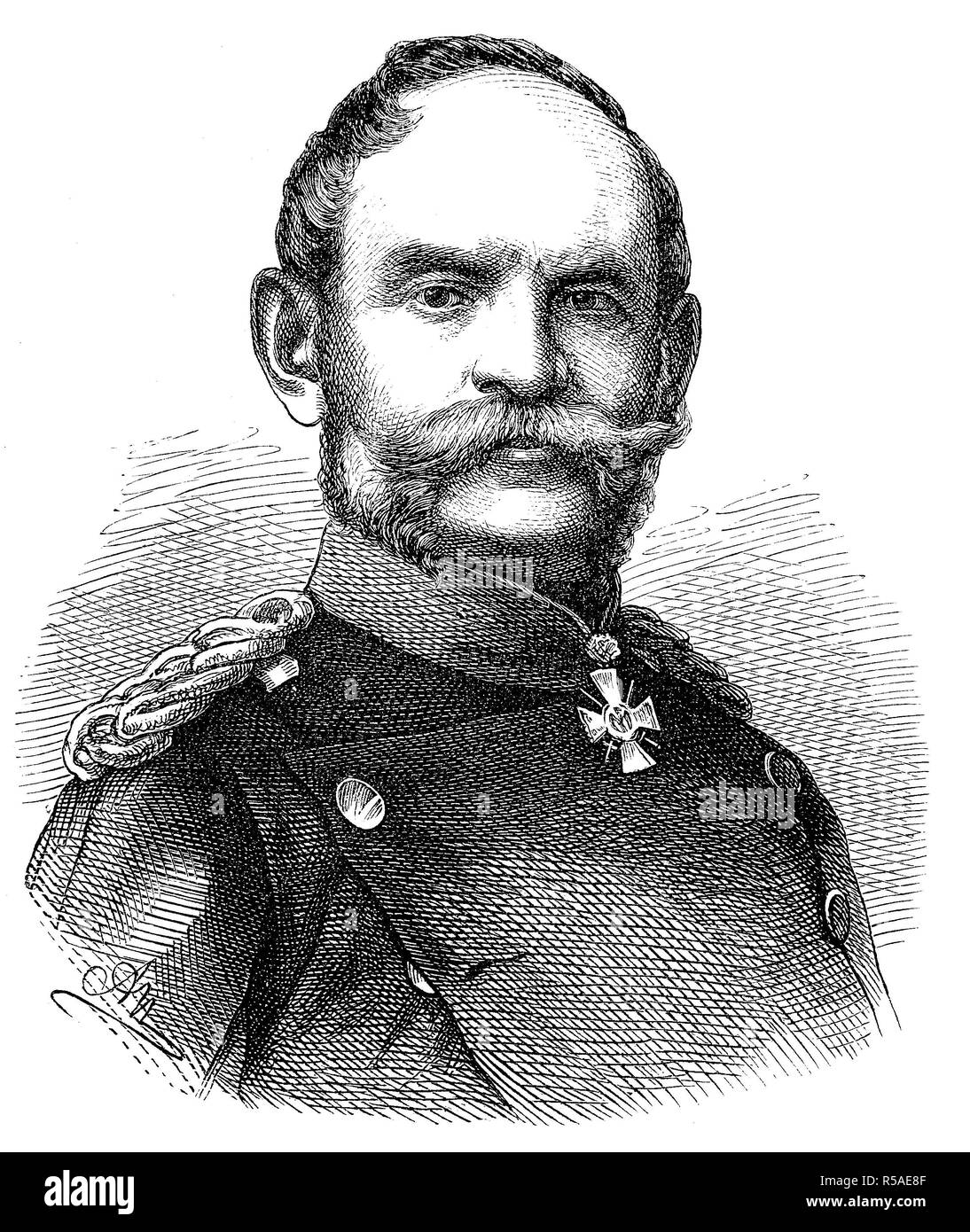 Karl Wilhelm Gustav Albert Freiherr von Rheinbaben, 3 maggio 1813, 1 novembre 1880, generale prussiano della cavalleria, xilografia Foto Stock
