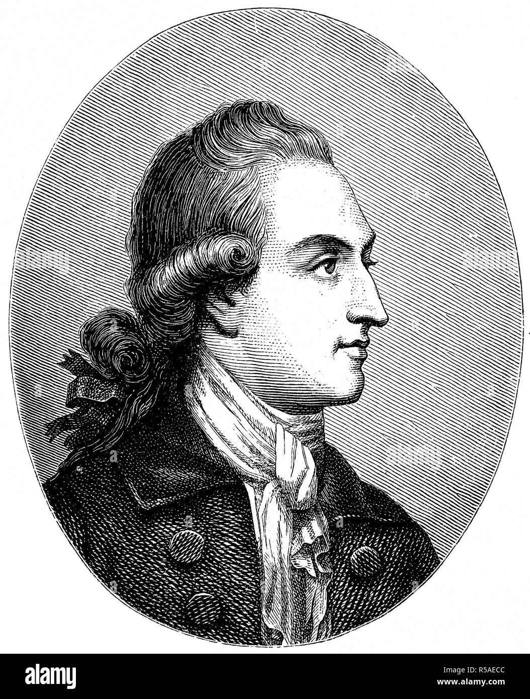 Johann Wolfgang von Goethe, Agosto 28, 1749, 22 marzo 1832, fu un poeta tedesco e naturalista Goethe nel suo trentesimo anno, xilografia Foto Stock