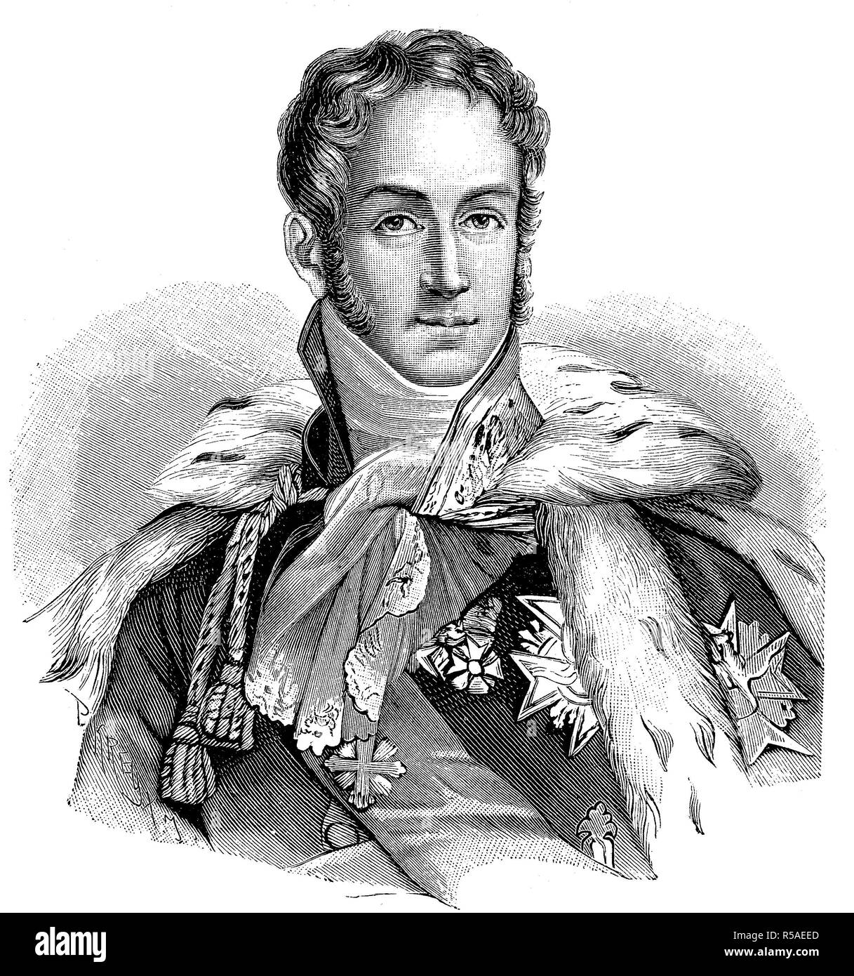 Il principe Jules Auguste Armand Marie, Conte di Polignac, 14 maggio 1780, 2 marzo 1847, xilografia, Francia Foto Stock