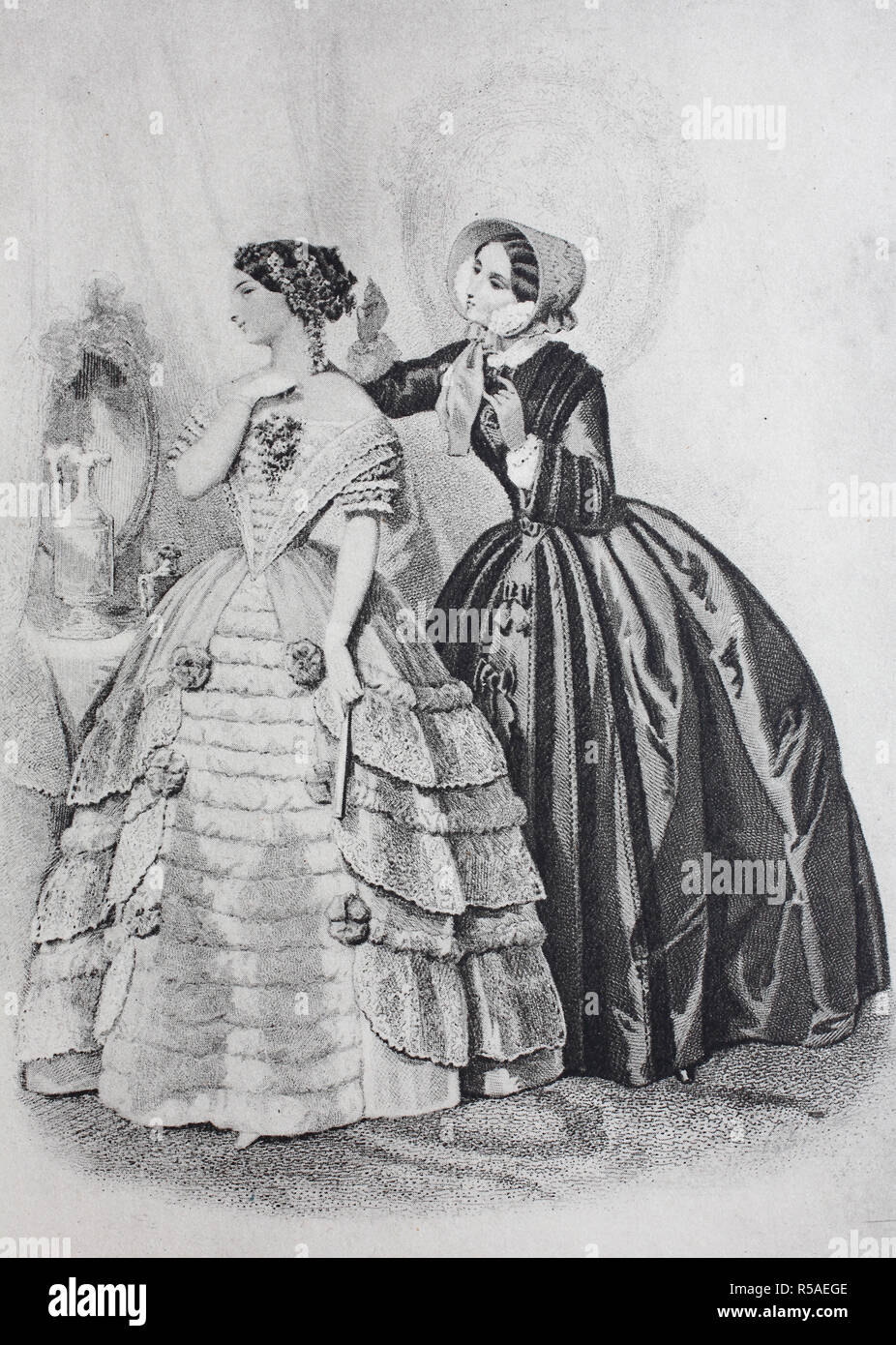 La moda a Berlino, un Krinoline, una gonna cerchio o hoopskirt è una donna indumento intimo indossato in vari periodi di tenere il mantello Foto Stock