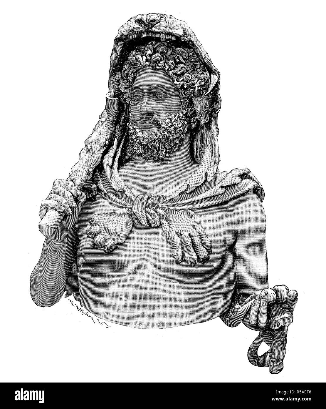 Busto di Commodo come Ercole, 31 agosto 161, 31 dicembre 192, imperatore romano da 180 a 192, la xilografia, Italia Foto Stock