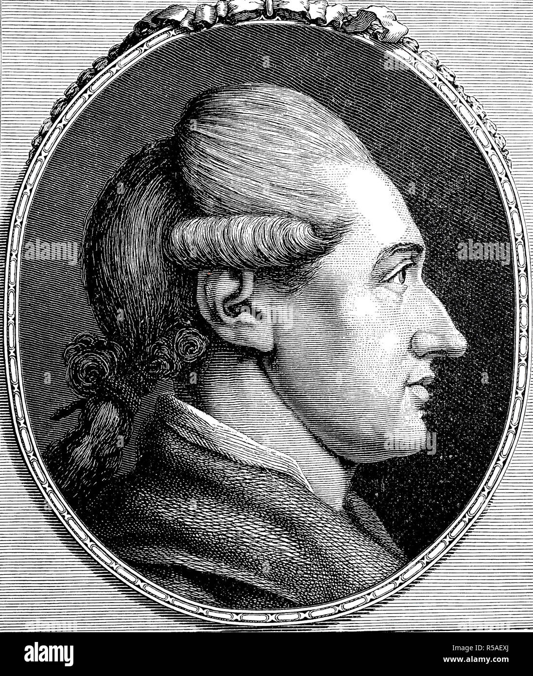 Johann Wolfgang von Goethe, Agosto 28, 1749, 22 marzo 1832, poeta e naturalista, xilografia, Germania Foto Stock