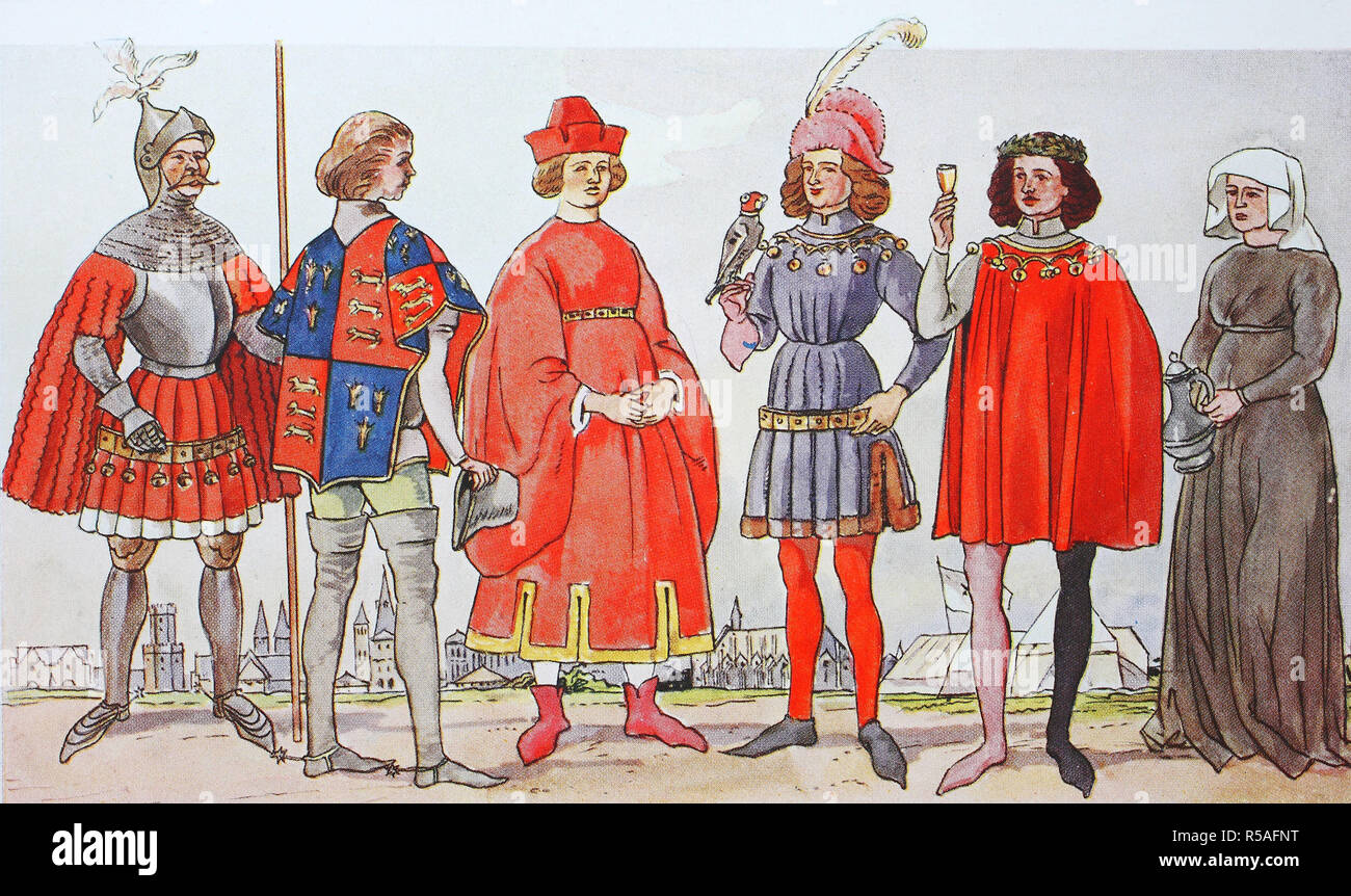 Abbigliamento di moda in Germania sotto influenza borgognona nel xv secolo, illustrazione, Germania Foto Stock